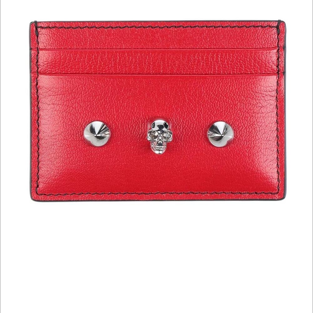 Alexander McQueen Red Skull and Stud Leather Card Holder